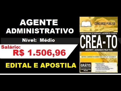 Edital Apostila Concurso CREA TO 2019 Cargos de Agente Administrativo