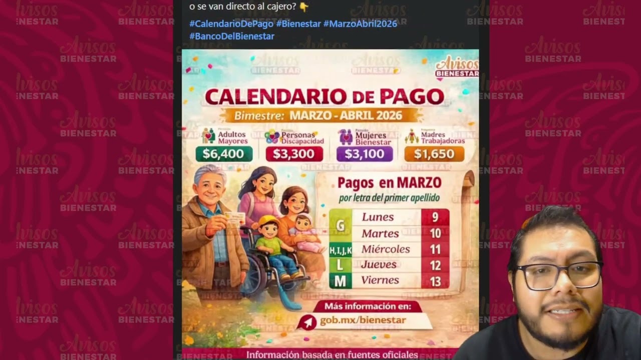 ¡PAGO DE LA PENSIÓN BIENESTAR! del 9 al 13 marzo - abril la pension bienestar adultos mayores