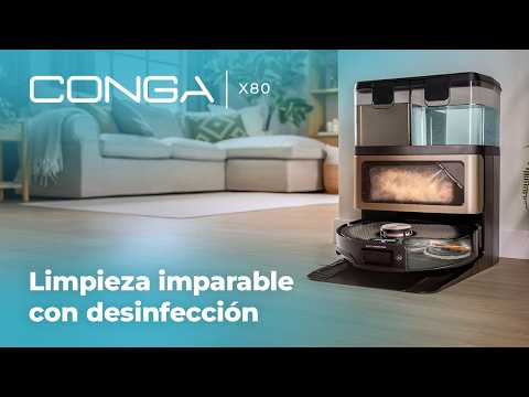 Robot aspirador Conga X80 Pro con base de autovaciado y agua . Autonomía que cubre hasta 240 m2.