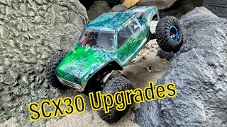 SCX30 CVDs,Brass Knuckles,Shock Mod,High Clearance Links & More! Hot Racing,Injora,Orange Crawlers