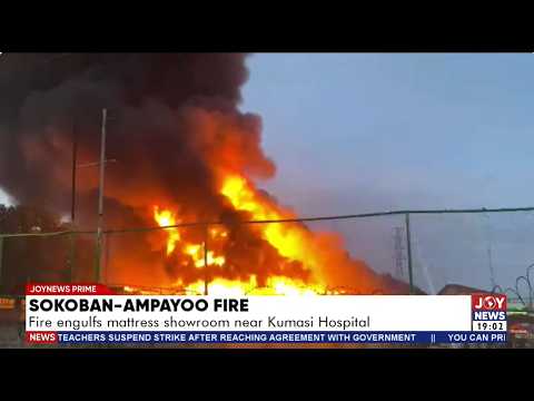 Raging fire tears through a mattress showroom at Sokoban-Ampayoo in the Ashanti Region.