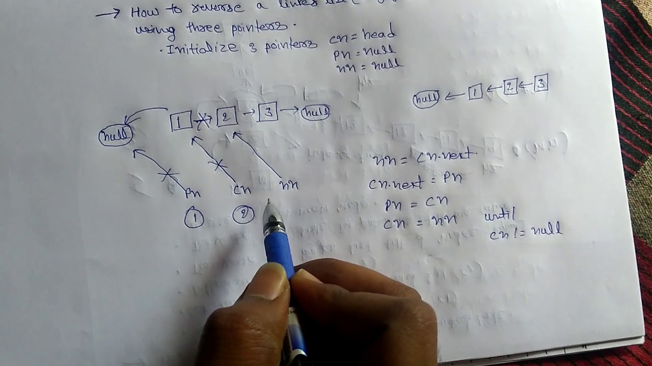 How to reverse a linked list(singly LL) using three pointers?