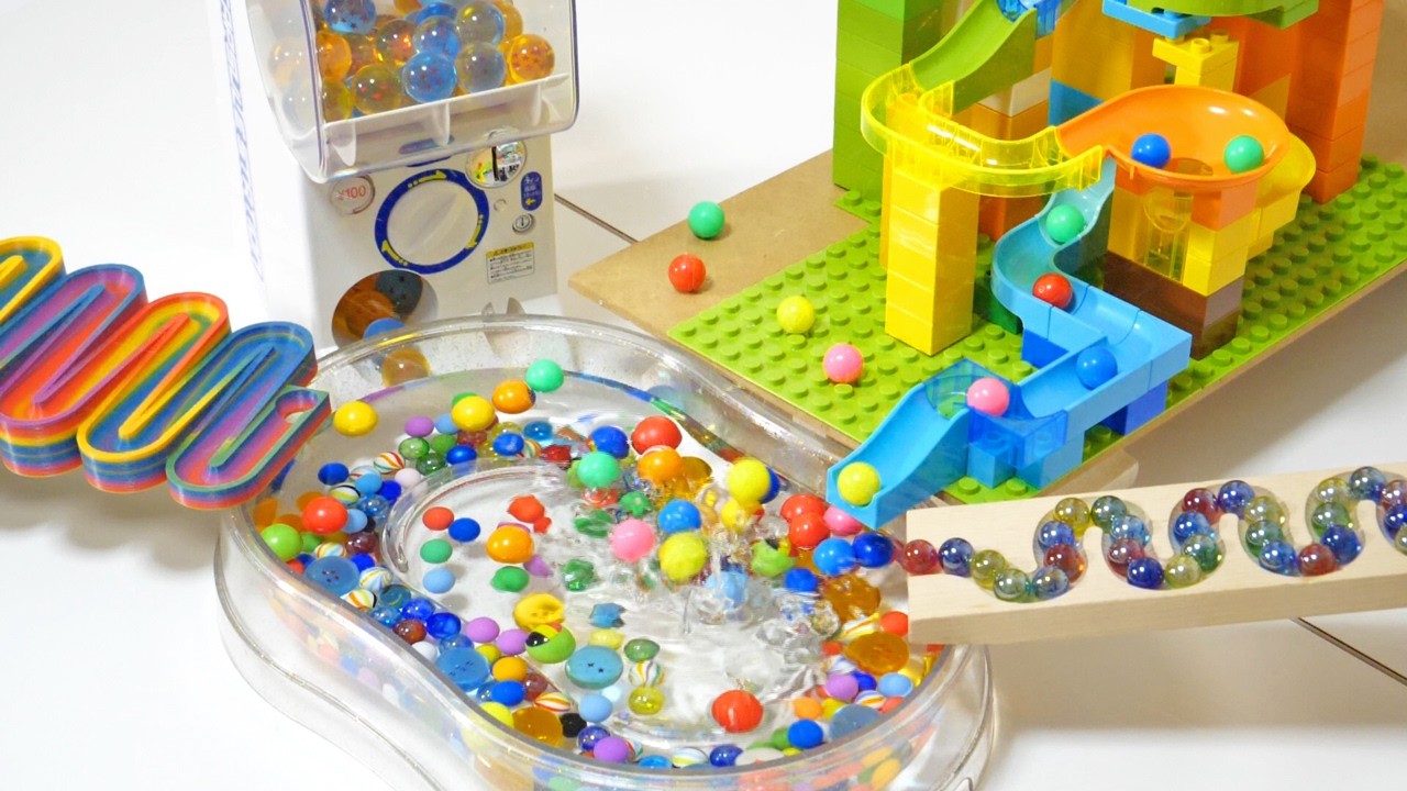 Marble Run Race ASMR ☆ Wooden Wave Slope & Gacha Gacha