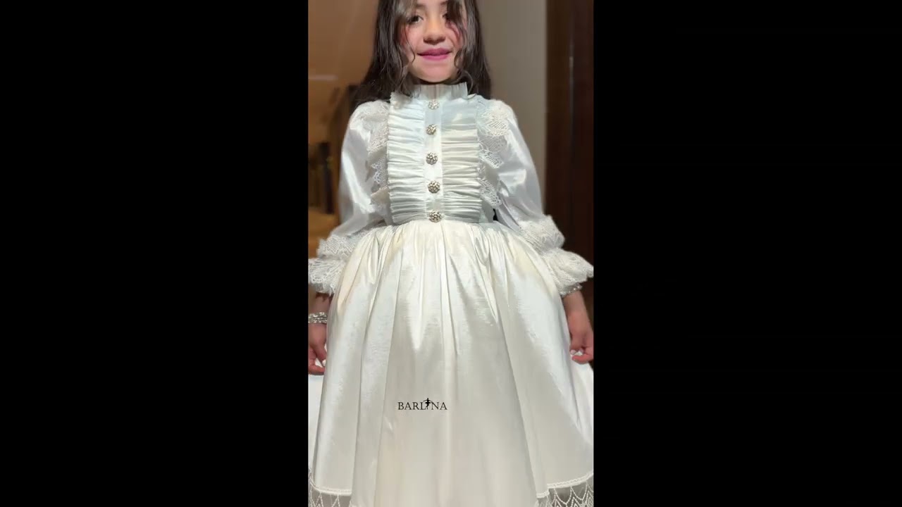 Off-white girls' dress with front ruffles - 2 years