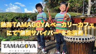 ドラゴンボールZの主題歌、氷川きよしさんの「無限サバイバー」を熱海の人気スポット「TAMAGOYAベーカリー」にてカエル君とマリンバ弾き！