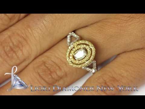 FD-039  - 1.20 Carat Fancy Yellow Oval Cut Diamond Engagement Ring 18k Vintage Style