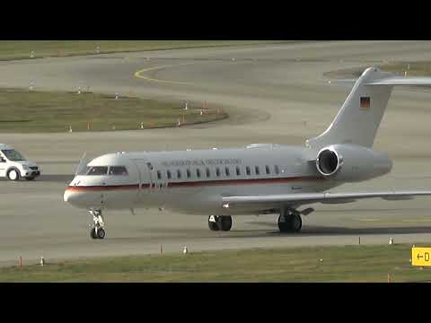 GERMAN AIRFORCE GLOBAL EXPRESS 14+05 ZURICH AIRPORT WEF 16-1 ARRIVES AND DEPARTS