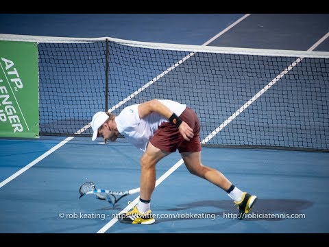 Akira Santillan jumping for joy - James  Duckworth smashing racquet
