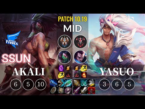 AF SSUN Akali vs Yasuo Mid - KR Patch 10.19