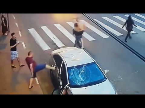 Steroid man goes off on two guys and a car!