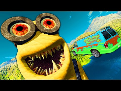 Cars Jumping into Giant MINION MONSTER Mouth | BeamNG.drive