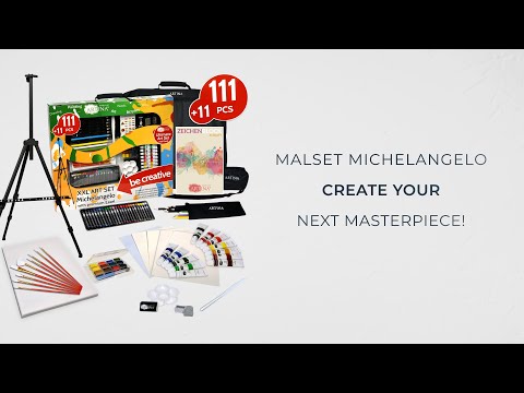 ARTINA 122tlg Malset Michelangelo - XXL Künstlerset mit Staffelei, Pinselset, Acrylfarben uvm.