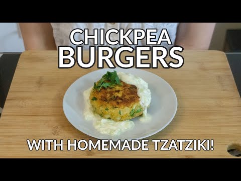 Mediterranean Chickpea Burgers Without a Food Processor + Homemade Tzatziki