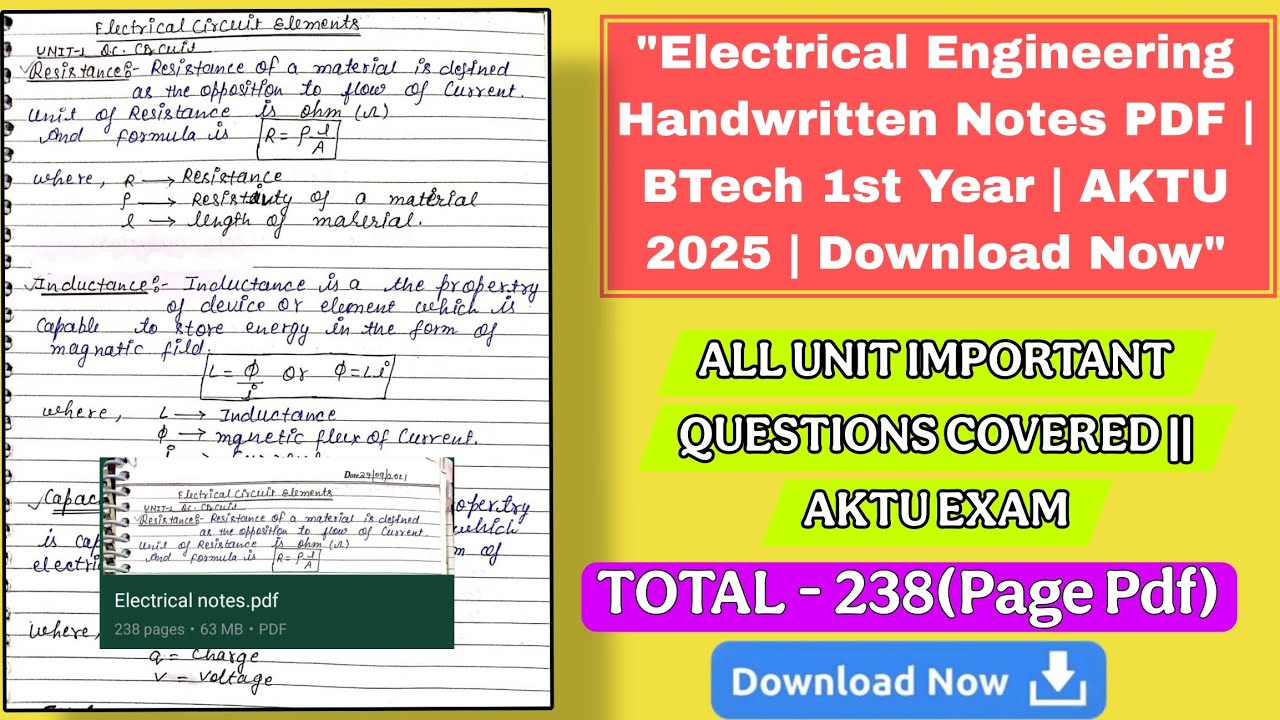 Electrical Engineering All Units Handwritten Notes | BTech 1st Year | AKTU 2025