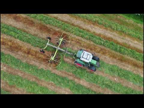 Silage 2023 Robert Houston raking silage for baling with a Fendt 312
