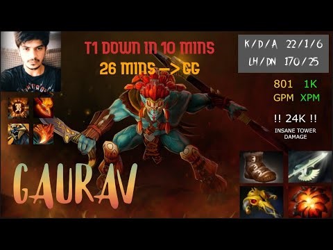 Huskar - Dota 2 Amateur Play [22/1/6] 801 GPM 1100 XPM 24K Highest Tower Damage #GauravDota