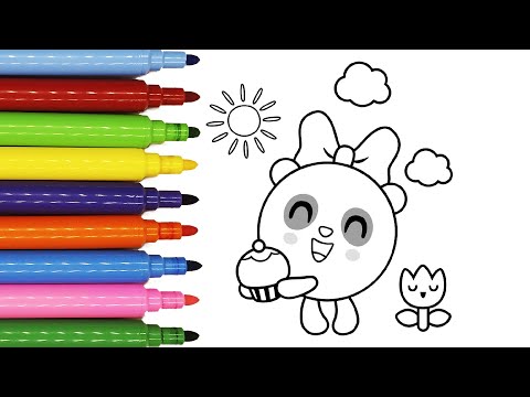 №128 BabyRiki coloring cartoon ✨ We color Pandy, BabyRiki panda 🟣🟡🟢