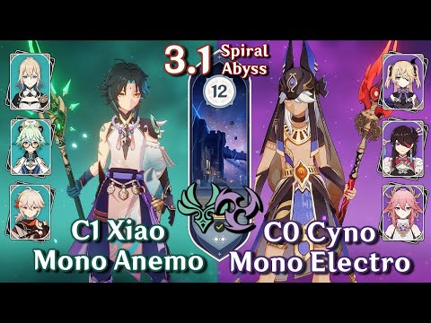 Spiral Abyss 3.1 - C1 Xiao Mono Anemo & C0 Cyno Mono Electro | Floor 12 Full Stars | Genshin Impact