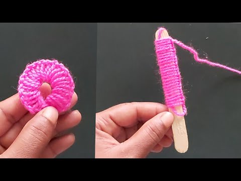 Hand Embroidery Amazing trick | Easy woolen flower with ice cream Stick | woolen flower craft ideas