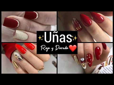 DISEÑOS DE UÑAS PARA DICIEMBRE ROJO Y DORADO 💅#uñas2023 #tendenciaenuñas #diseñosdeuñas #desingnails