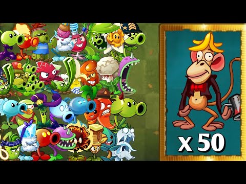 All Plant Use 5 Power Up VS 50 Monkey Zombie || Who Will Win || Pvz2