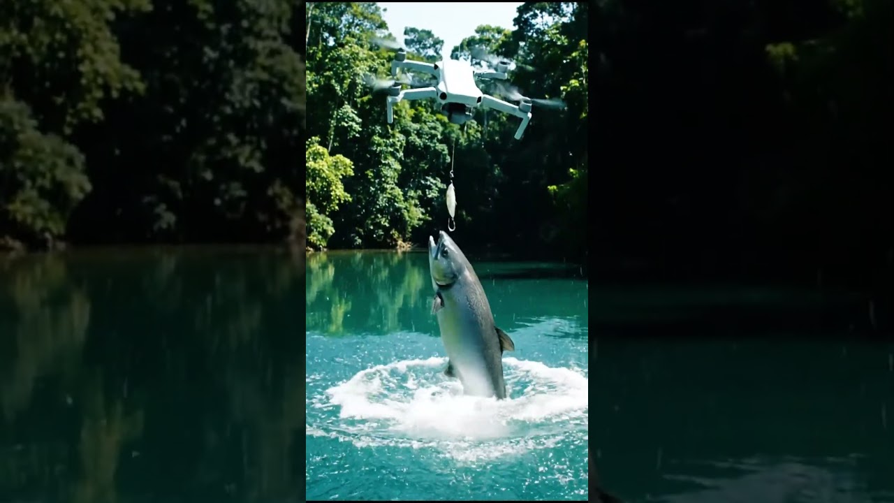 Unbelievable Moment Drone Catches Giant Fish… Then Gets Dragged Underwater! #dronevideo #shorts