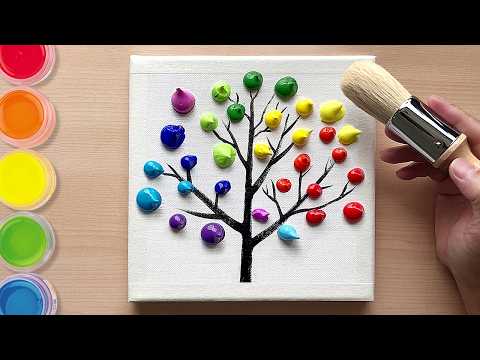 Easy 3-Step Rainbow Tree Painting in 5 Minutes! | Easy painting for beginners