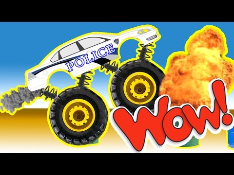 Animated Police Monster truck Destroying Cars - Stunts