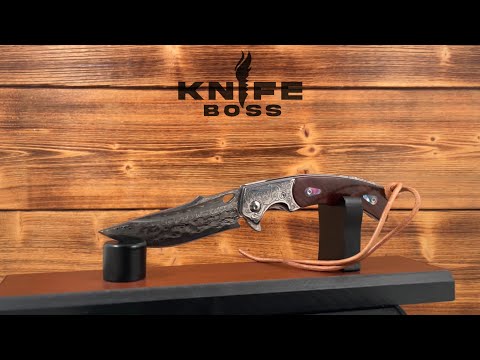 KnifeBoss lovecký zavírací damaškový nůž Mustang Rosewood VG-10