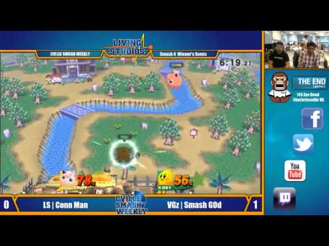 Cville Smash - LS | Conn Man (Ness, Jigglypuff) Vs Vgz | Smash G0d (Kirby) - Winners Semis - SSB4