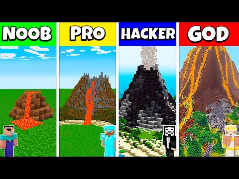 EPIC Minecraft Battle: NOOB vs PRO vs HACKER vs GOD - LAVA VOLCANO HOUSE!