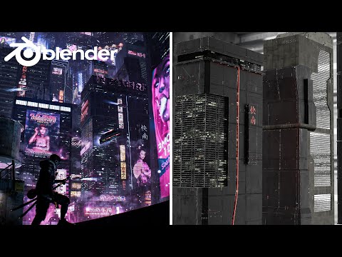 Breakdown on how to make Cyberpunk buildings & Renders in Blender || 6 Building Assets Included
