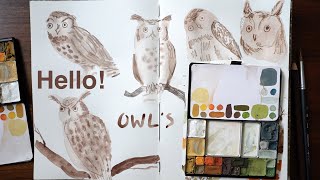 Where have I been? sharing sketchbook tour and sketching owls with gouache