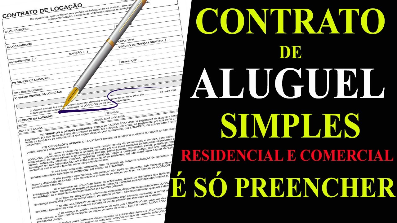 MODELO DE CONTRATO DE ALUGUEL SIMPLES PRONTO PARA PREENCHER  NA LOCAÇÃO RESIDENCIAL OU COMERCIAL