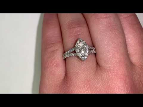 Marquise Halo Diamond Split Shank Engagement Ring | TheNetJeweler