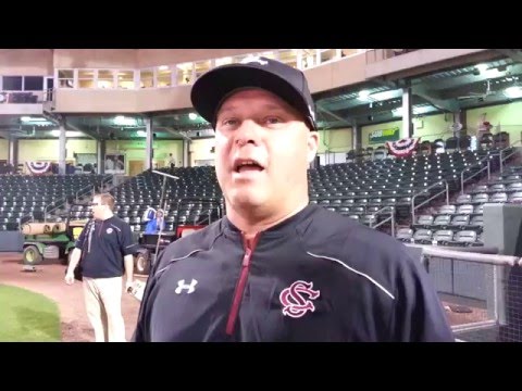 Chad Holbrook and players after win over USC Upstate