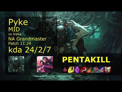 Pyke Mid vs Irelia - NA 24/2/7 Patch 11.24 Gameplay