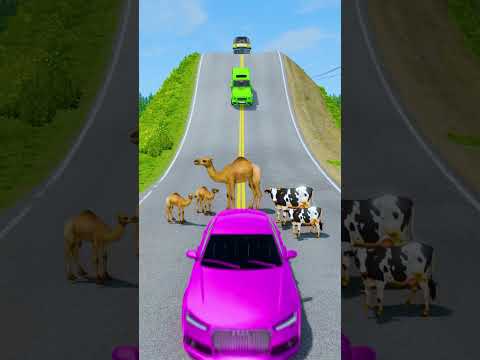 Flatbed Cargo Truck vs Dromedary Camels & Cow Classic Characters - BeamNG.Drive