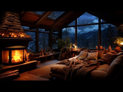 Thunderstorm with Lightning, Rain, Crackling Fireplace & Sleeping Cat in a Cozy Cabin