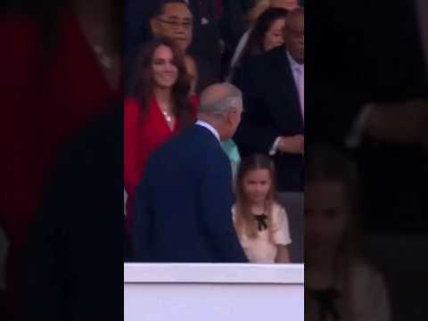 King Charles III arriving at the Coronation Concert and being greeted by everyone in the Royal Box