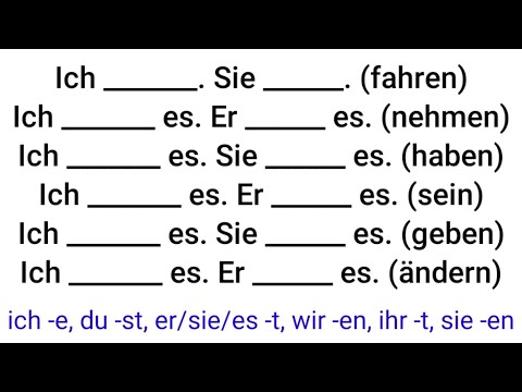 Präsens, Verben, fahren, nehmen, haben, sein, geben, ändern, fährt, nimmt, hat, ist, gibt, ändert