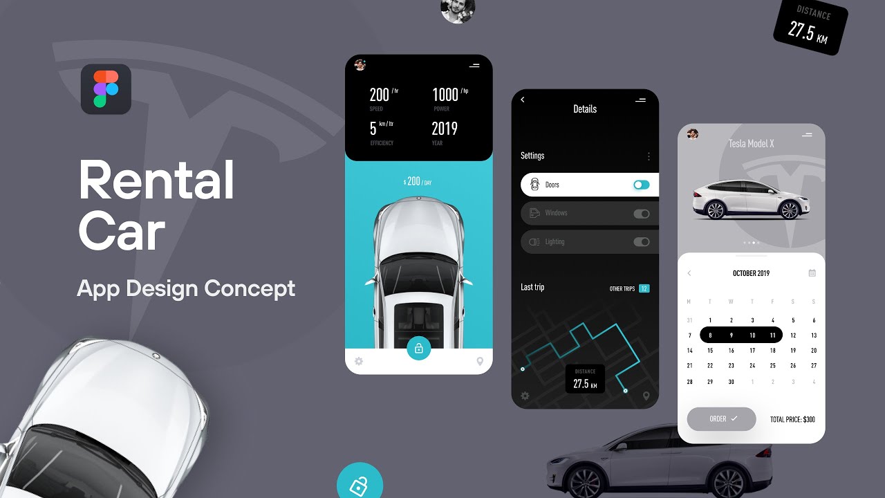 Rental Car App UI Concept | Speed UI Design  | Figma Tutorial | Tesla Model S App