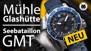 Neue Mühle Glashütte Seebataillon GMT mit blauem Kautschukband - 4K