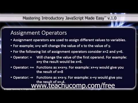 Javascript Training Tutorial Assignment Operators