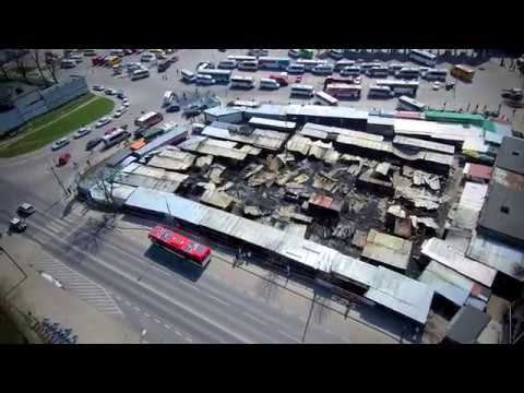 Pożar targu przy ul. Ruskiej w Lublinie [WIDEO Z DRONA]