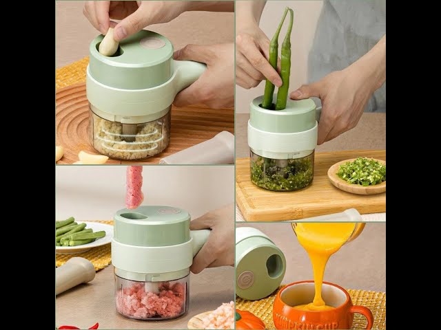 قطاعة الخضراوات و فرامة الثوم متعددة الوظائف اللاسلكية، زر واحد لسهولة الاستخدام , سعة بطارية كبيرة