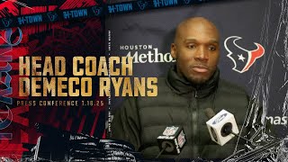 DeMeco Ryans speaks after the Texans vs Chiefs Divisional Round playoff matchup