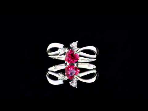 Created Ruby Heart Ring with Diamonds 1/2 Carat (ctw) in 10K White Gold
