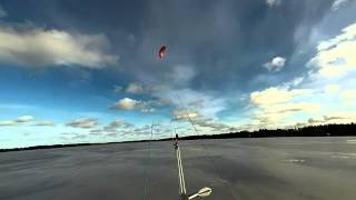 preview picture of video 'Kite skiing on ice with training kite, Nummijärvi'