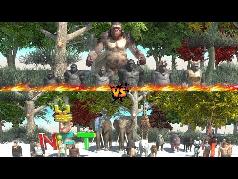 Mutant Primates VS All Humans (Except Rocky) + Modern Mammals - Animal Revolt Battle Simulator